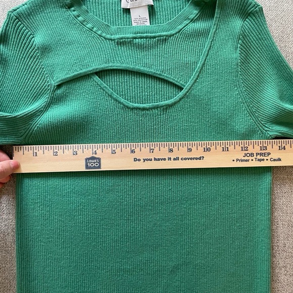 Carmen Marc Valvo Top Womens Large Teal Green Ribbed Stretch Cut Out Keyhole - Picture 3 of 6